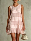Light Pink Pleated Chiffon Mini Dress with Layered Design and Patchwork