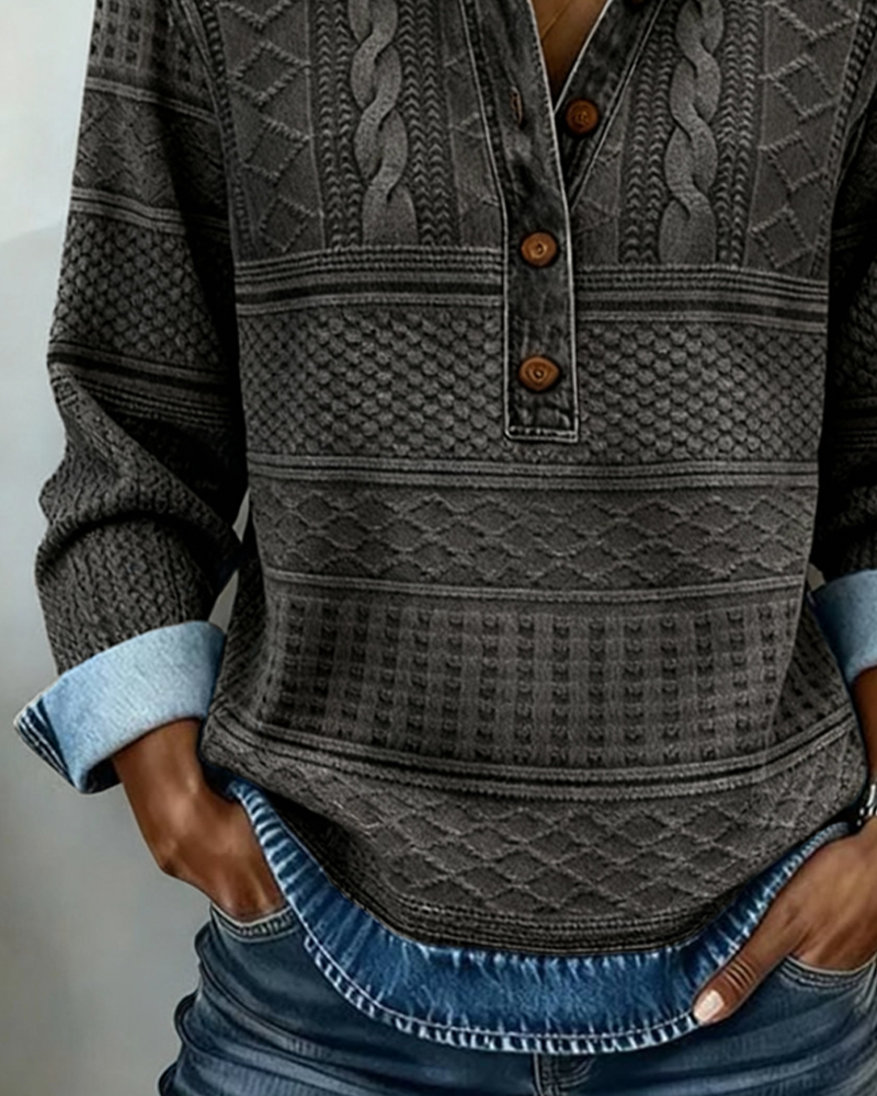 Grace | Trendy Sweatshirt with Half Button and Collar