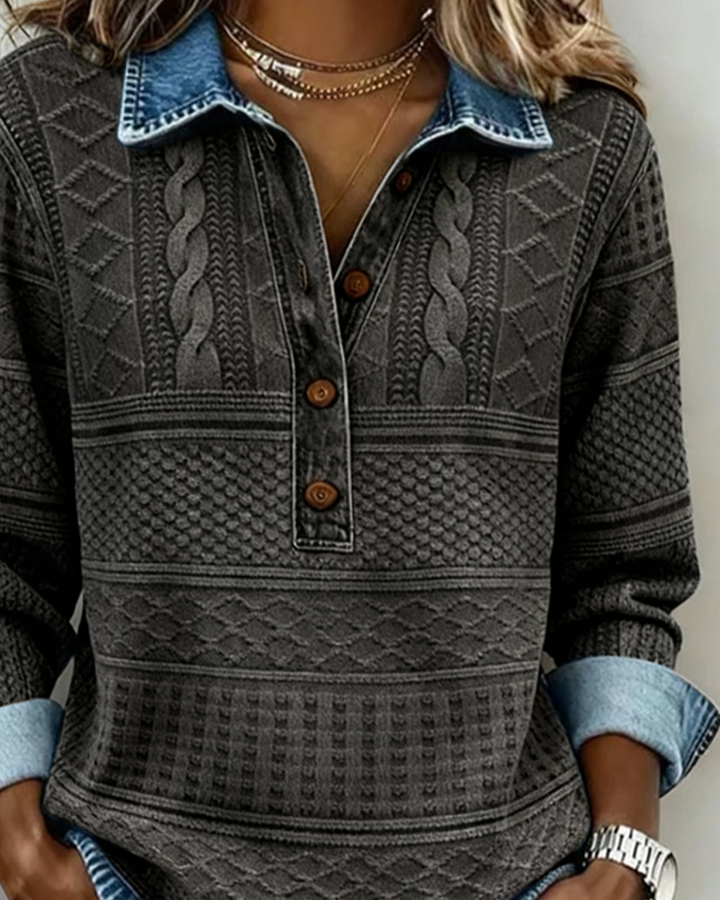 Grace | Trendy Sweatshirt with Half Button and Collar