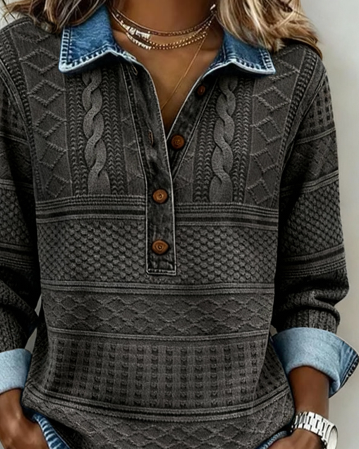 Grace | Trendy Sweatshirt with Half Button and Collar