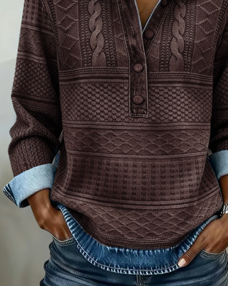 Grace | Trendy Sweatshirt with Half Button and Collar