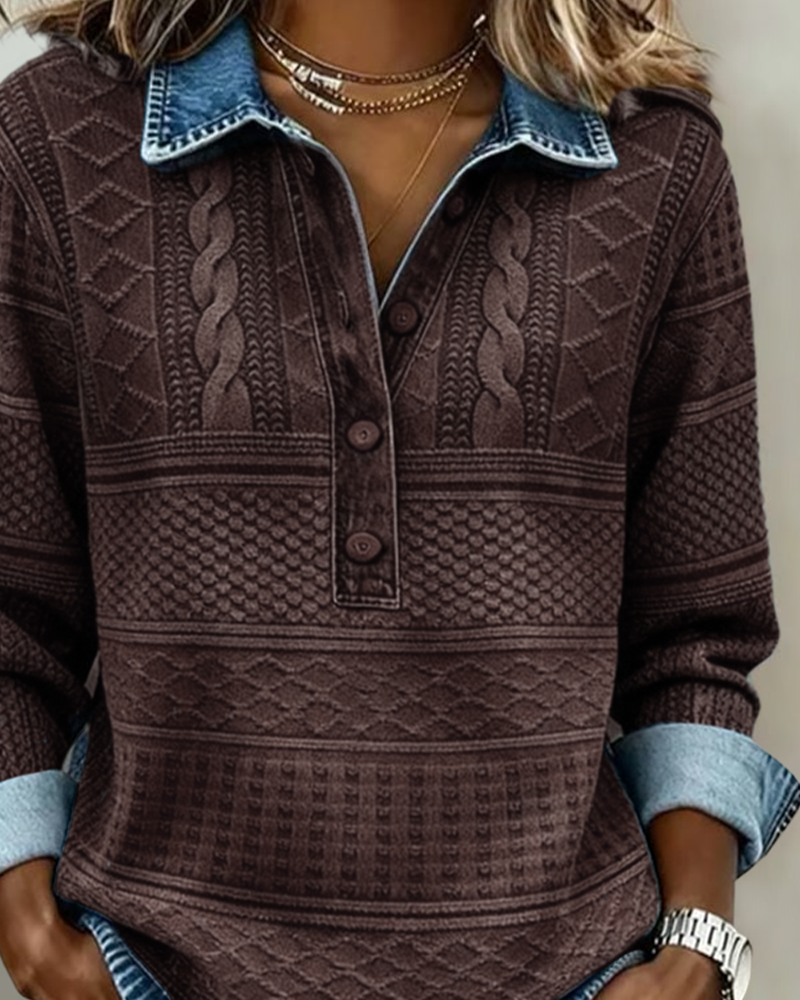 Grace | Trendy Sweatshirt with Half Button and Collar