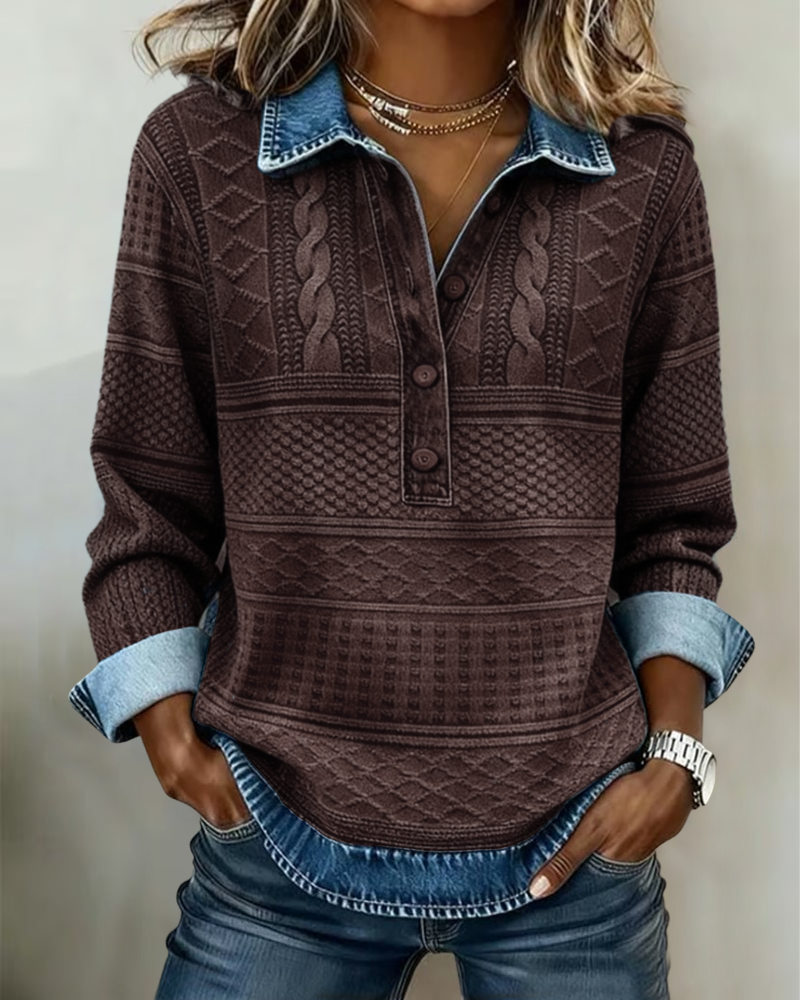 Grace | Trendy Sweatshirt with Half Button and Collar