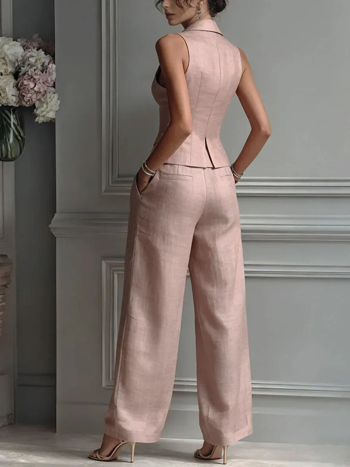 Star Buttoned Two-Piece Set with V-Neck