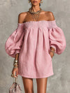 Gisela Mini Dress Pink A-Line with Puff Sleeves and Off-Shoulder Design
