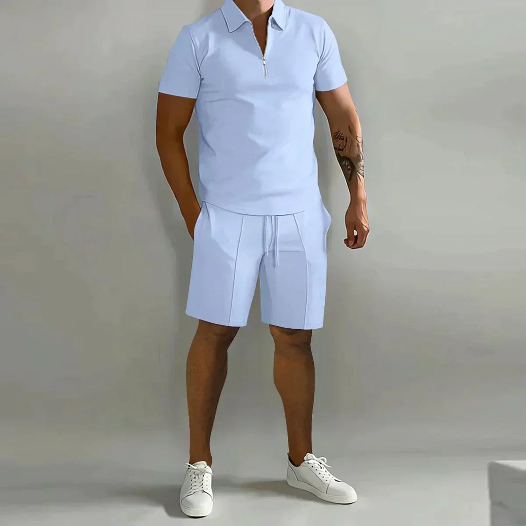 Lucas | Men's Zip Polo Shirt Shorts Casual Set