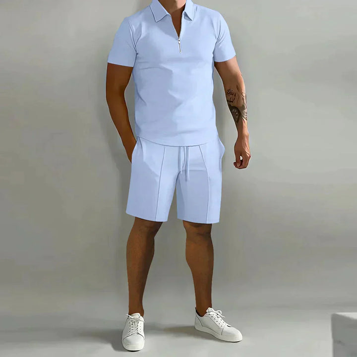 Lucas | Men's Zip Polo Shirt Shorts Casual Set