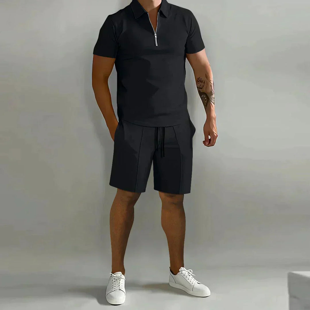 Lucas | Men's Zip Polo Shirt Shorts Casual Set