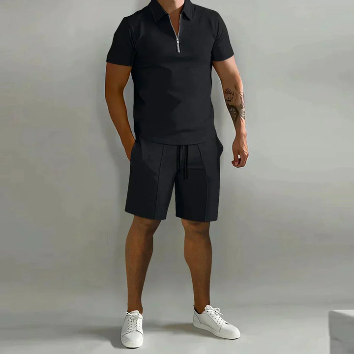 Lucas | Men's Zip Polo Shirt Shorts Casual Set