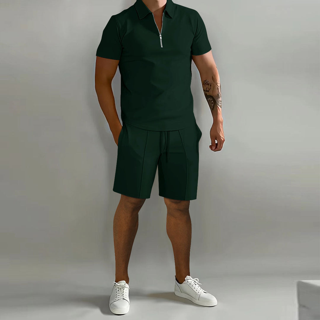 Lucas | Men's Zip Polo Shirt Shorts Casual Set