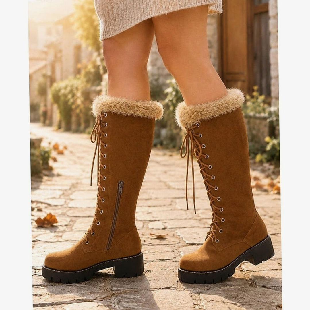 Emma | Women's Faux-Suede Lace-Up Plush-Cuff Knee-High Winter Snow Boots