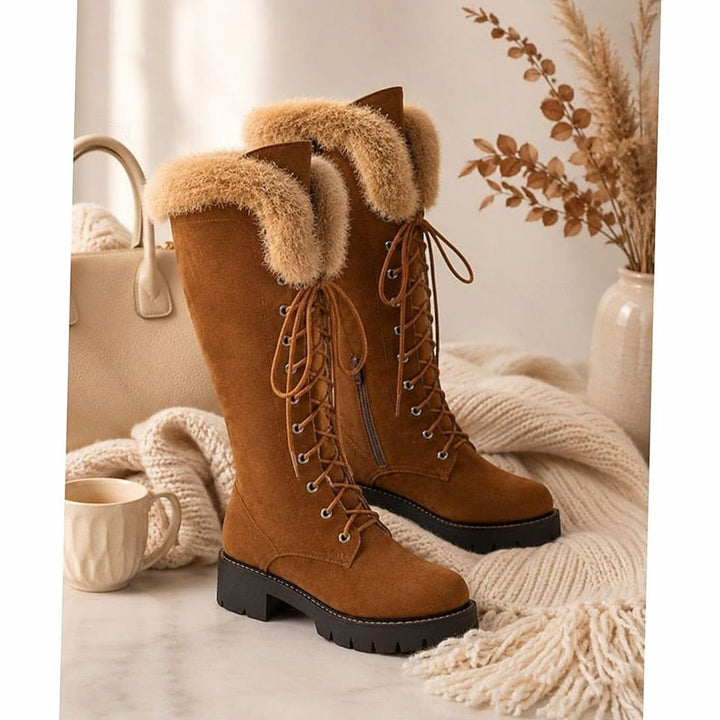 Emma | Women's Faux-Suede Lace-Up Plush-Cuff Knee-High Winter Snow Boots