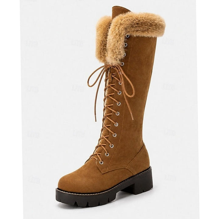 Emma | Women's Faux-Suede Lace-Up Plush-Cuff Knee-High Winter Snow Boots