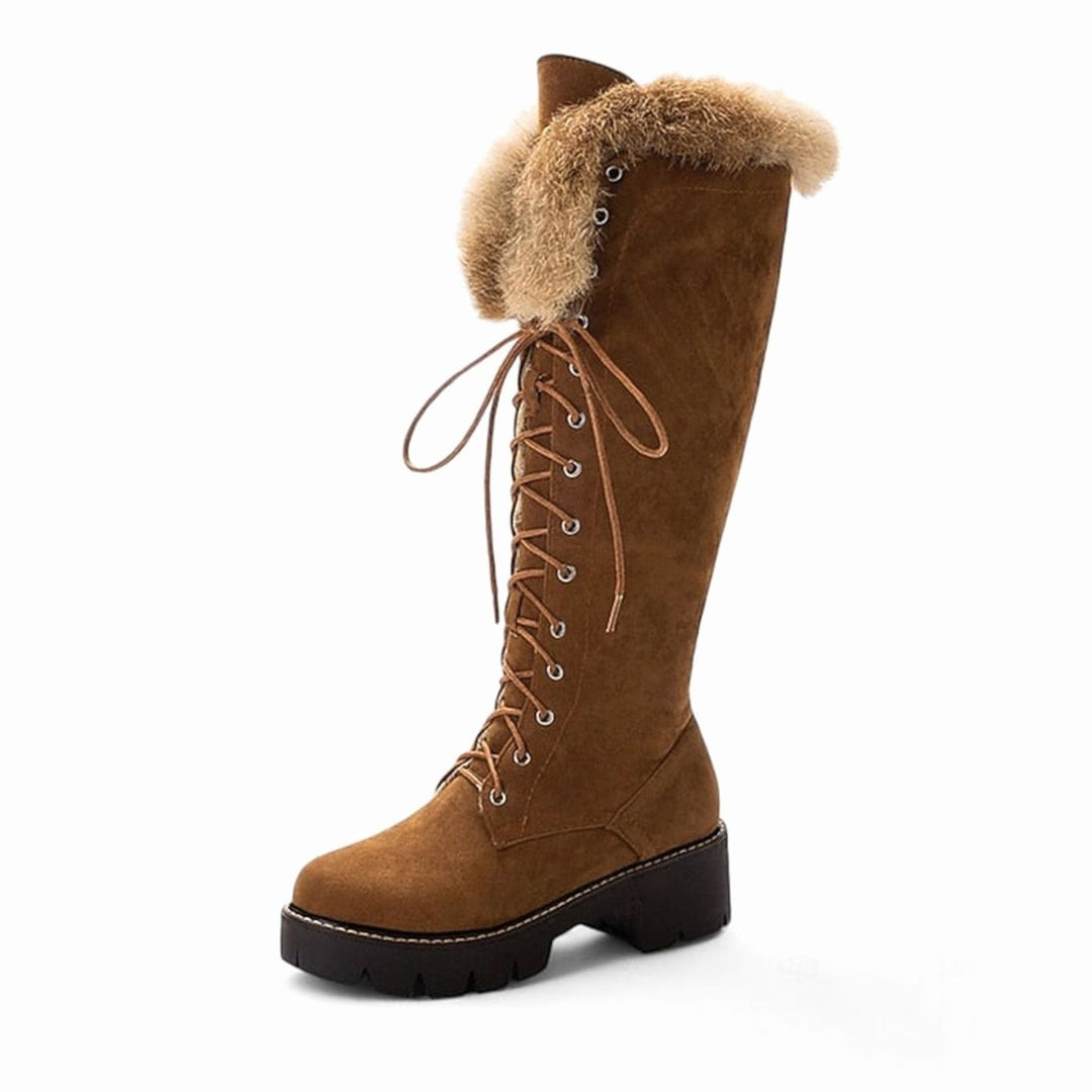 Emma | Women's Faux-Suede Lace-Up Plush-Cuff Knee-High Winter Snow Boots