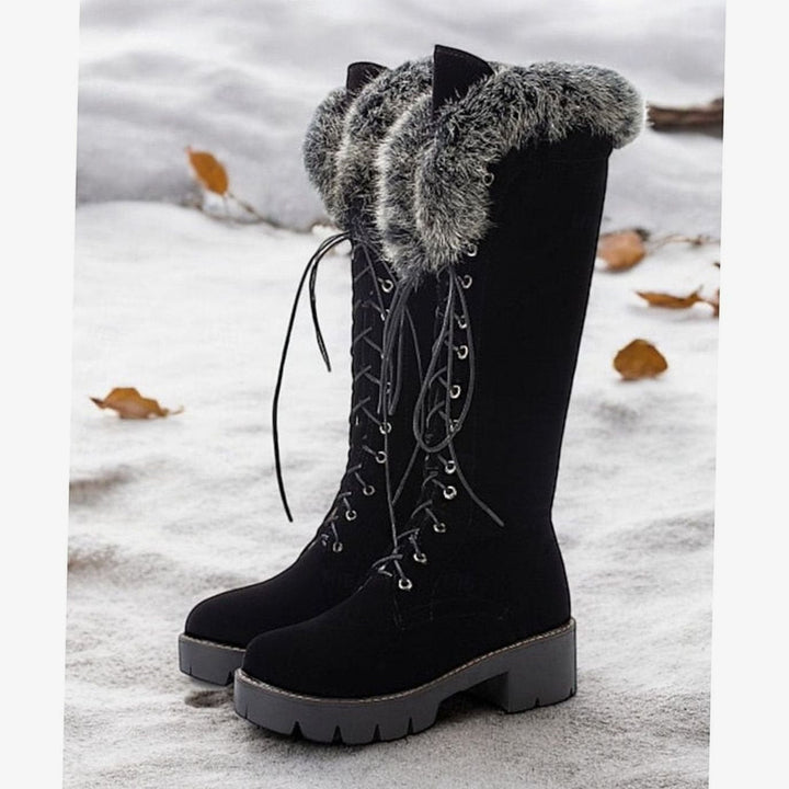 Emma | Women's Faux-Suede Lace-Up Plush-Cuff Knee-High Winter Snow Boots