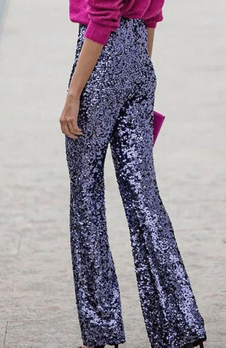 Aria | Women's High-Rise Flared Sequin Trousers Glam Party Pants