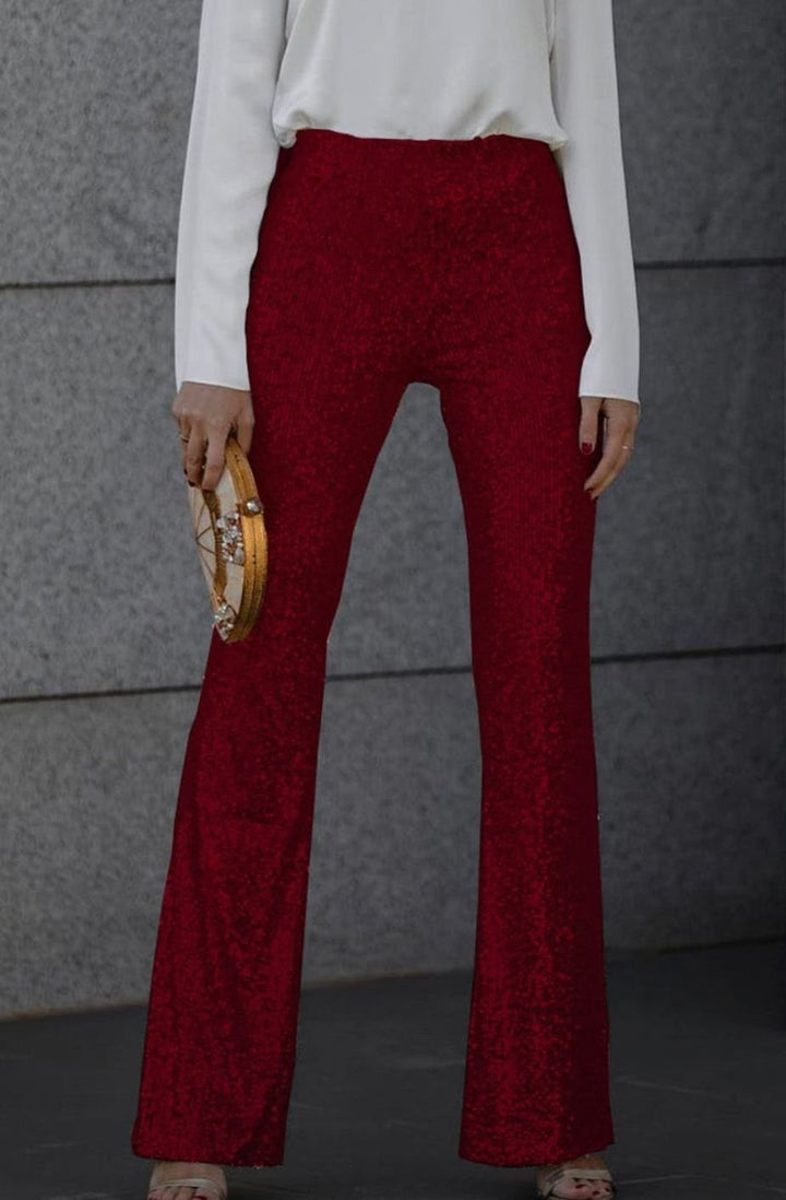 Aria | Women's High-Rise Flared Sequin Trousers Glam Party Pants