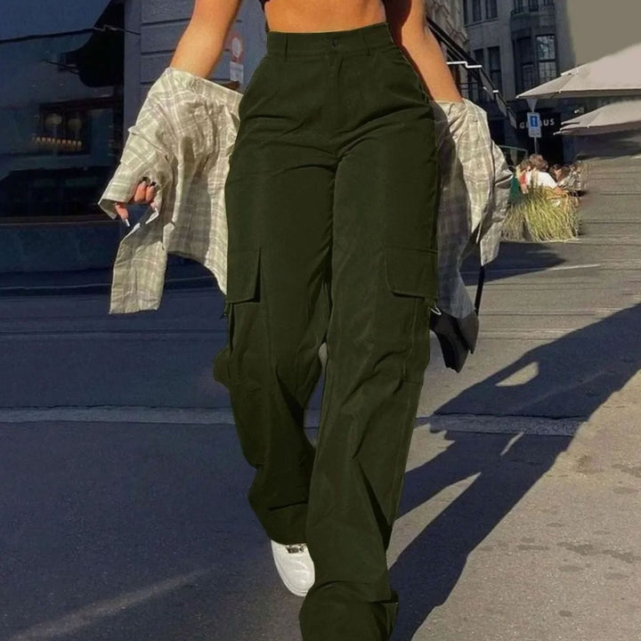 Camila | Women's High-Waist Wide-Leg Cargo Trousers Flap-Pocket