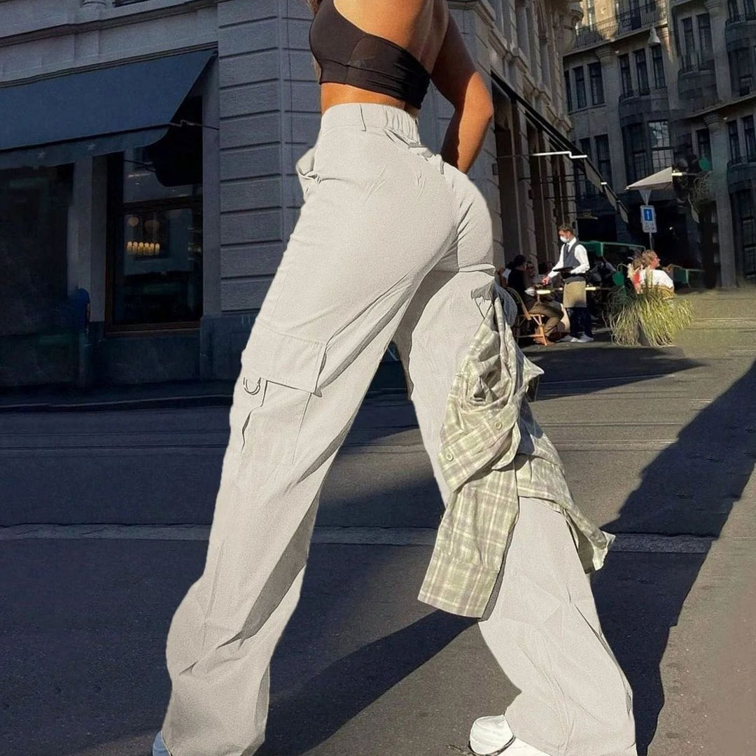 Camila | Women's High-Waist Wide-Leg Cargo Trousers Flap-Pocket