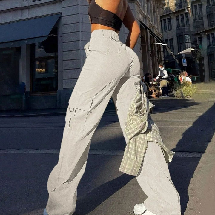 Camila | Women's High-Waist Wide-Leg Cargo Trousers Flap-Pocket