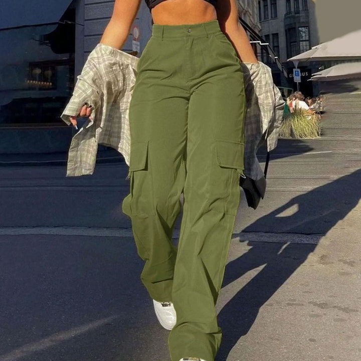 Camila | Women's High-Waist Wide-Leg Cargo Trousers Flap-Pocket