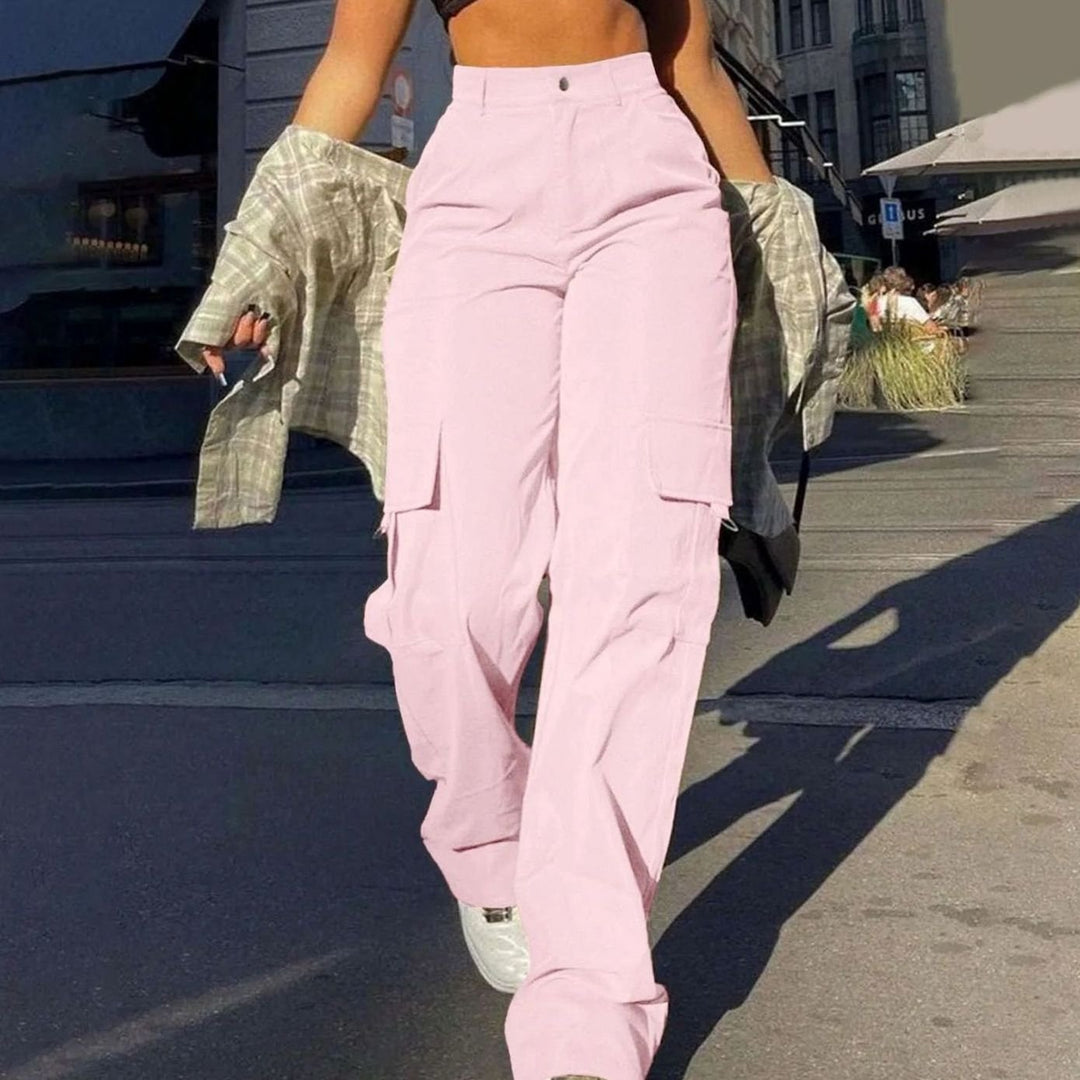 Camila | Women's High-Waist Wide-Leg Cargo Trousers Flap-Pocket