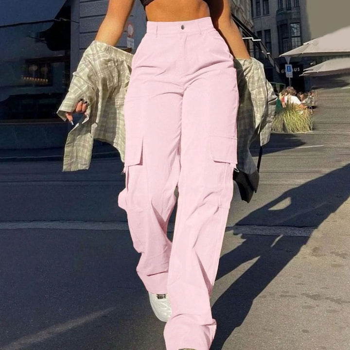 Camila | Women's High-Waist Wide-Leg Cargo Trousers Flap-Pocket