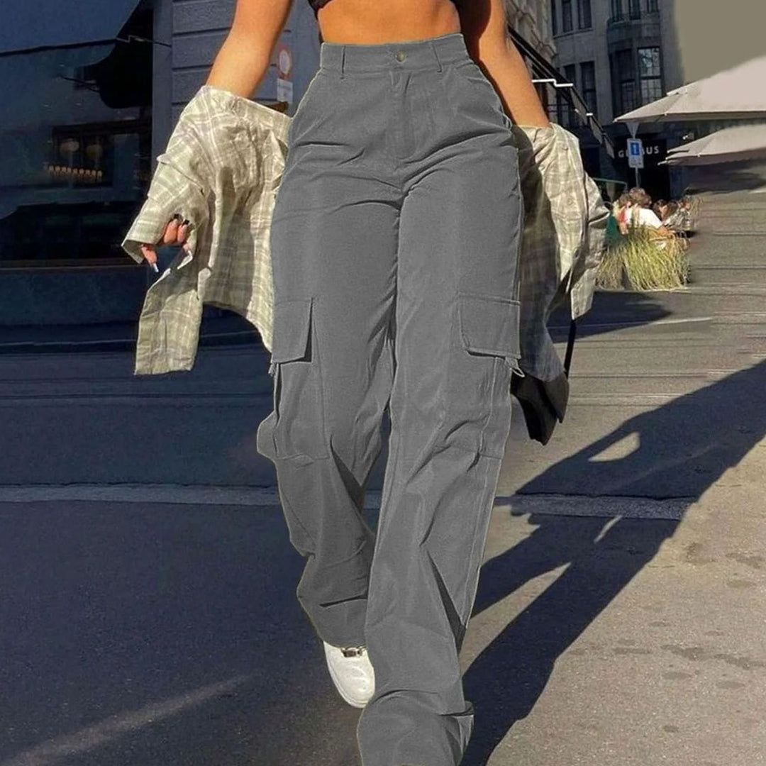 Camila | Women's High-Waist Wide-Leg Cargo Trousers Flap-Pocket