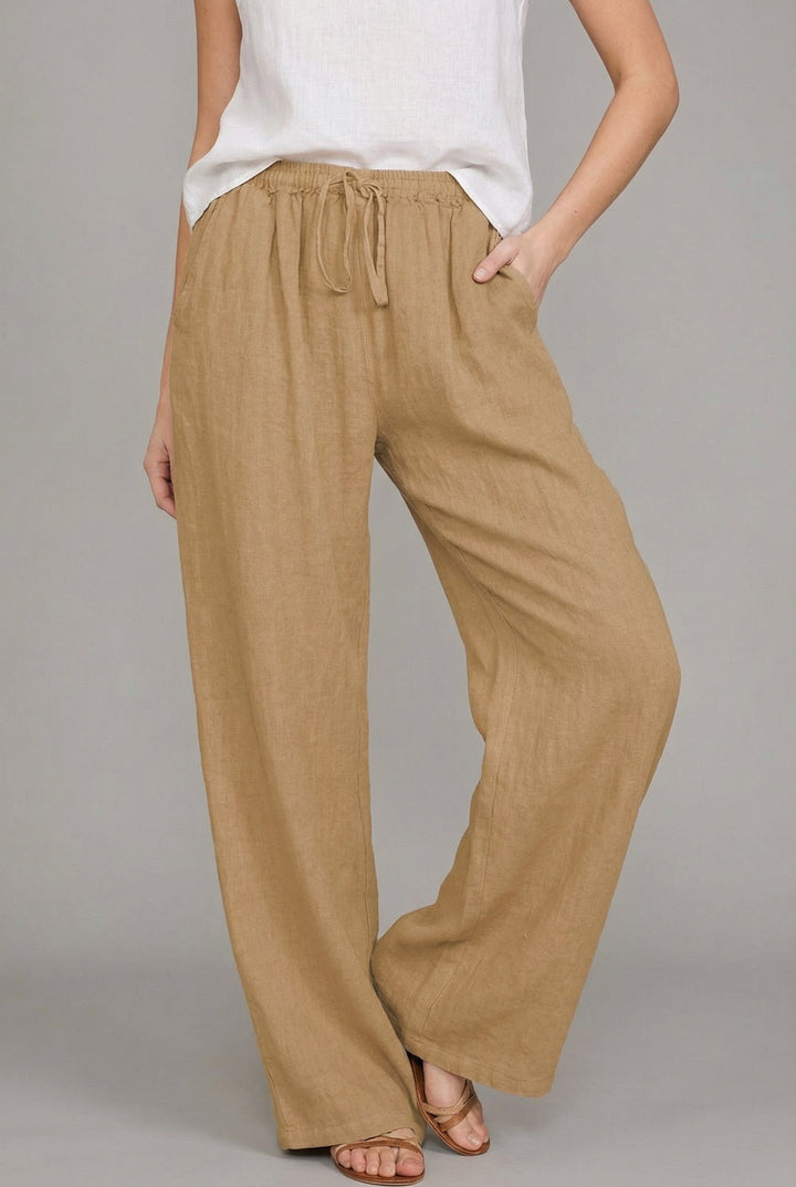 Amelia | Women's Relaxed Drawstring Wide Leg Pants Linen Autumn