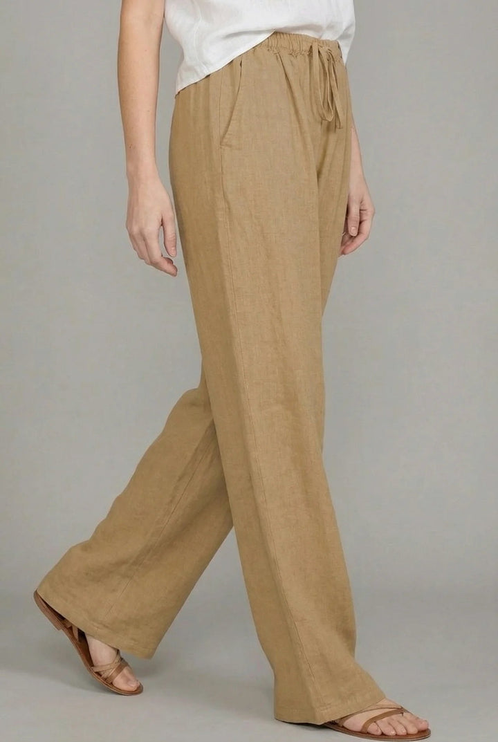 Amelia | Women's Relaxed Drawstring Wide Leg Pants Linen Autumn