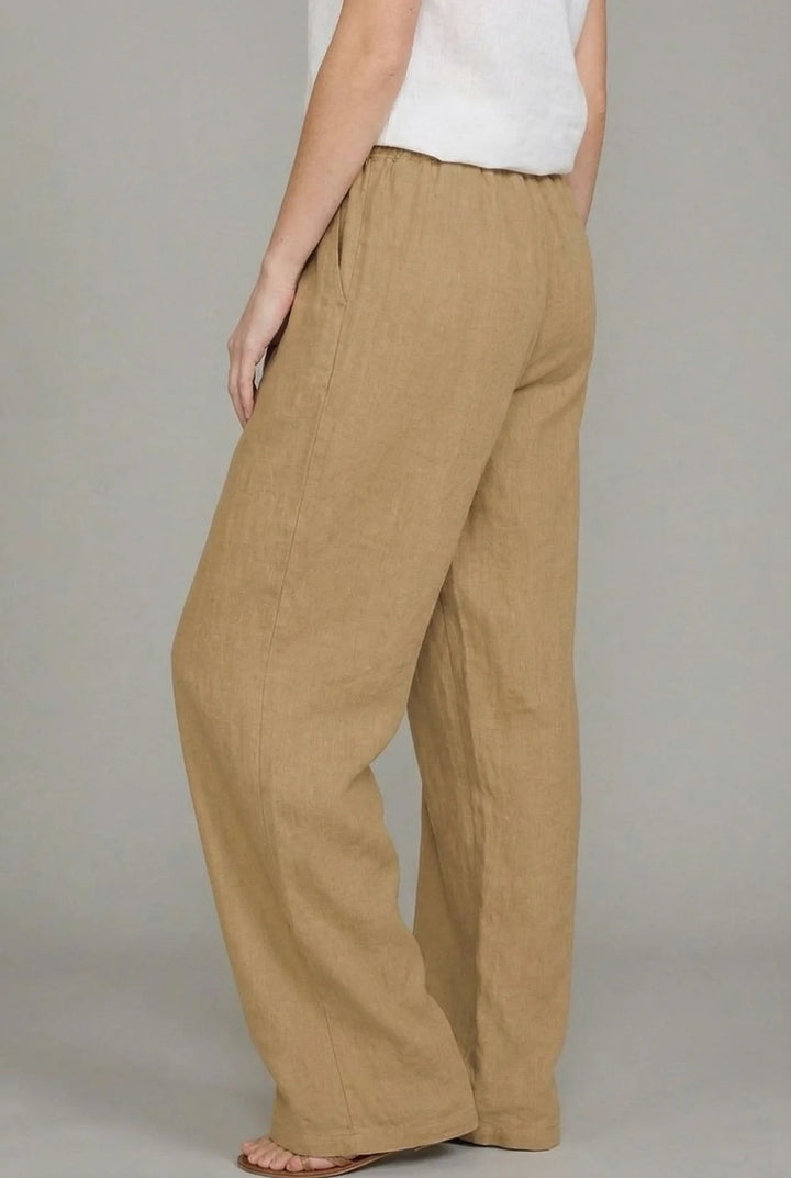 Amelia | Women's Relaxed Drawstring Wide Leg Pants Linen Autumn