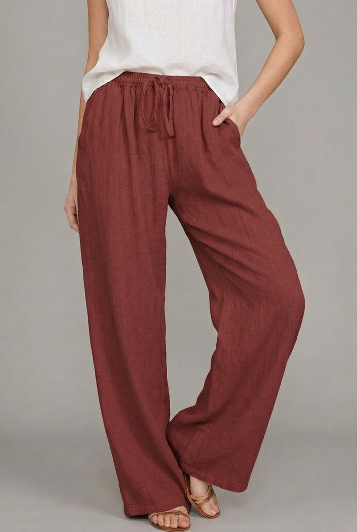 Amelia | Women's Relaxed Drawstring Wide Leg Pants Linen Autumn