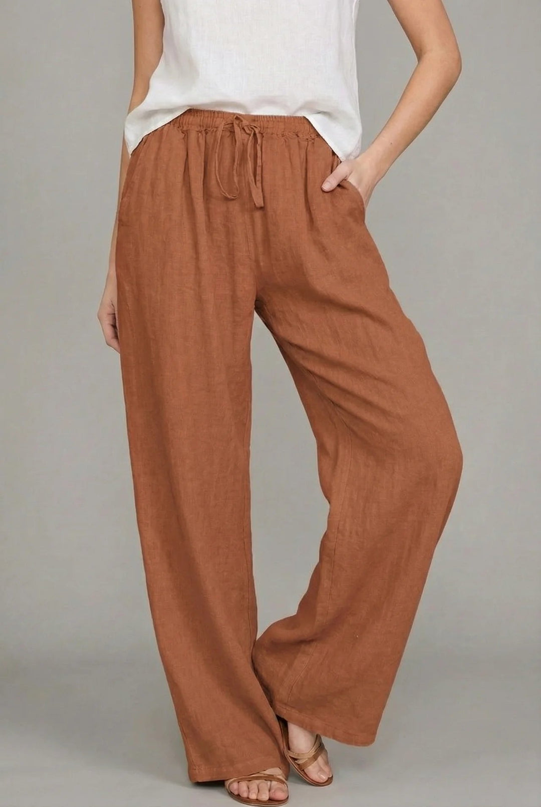 Amelia | Women's Relaxed Drawstring Wide Leg Pants Linen Autumn
