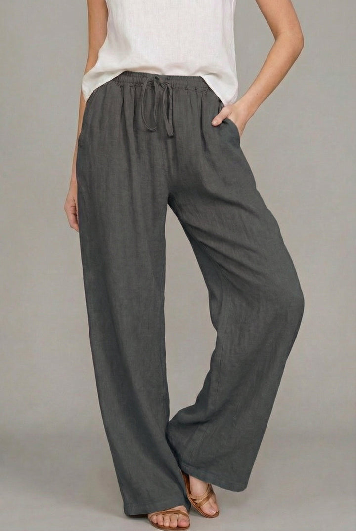 Amelia | Women's Relaxed Drawstring Wide Leg Pants Linen Autumn