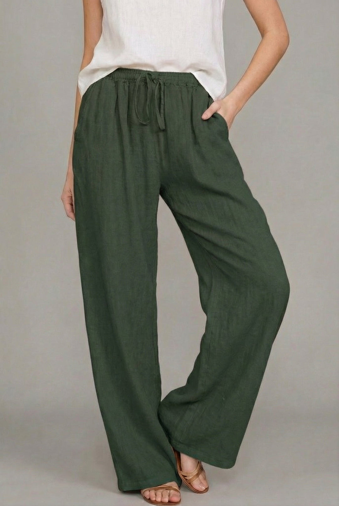 Amelia | Women's Relaxed Drawstring Wide Leg Pants Linen Autumn