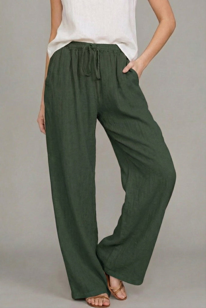 Amelia | Women's Relaxed Drawstring Wide Leg Pants Linen Autumn