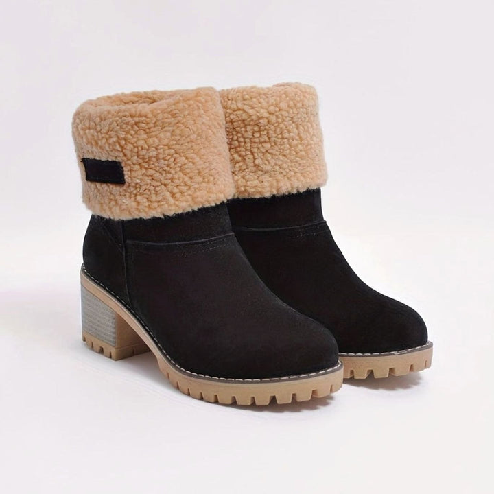 Layla | Women's Sherpa-Cuffed Block Heel Winter Snow Boots