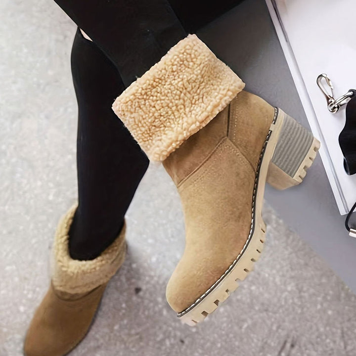 Layla | Women's Sherpa-Cuffed Block Heel Winter Snow Boots
