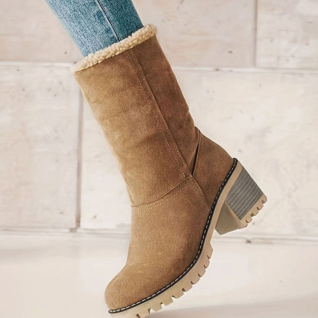 Layla | Women's Sherpa-Cuffed Block Heel Winter Snow Boots
