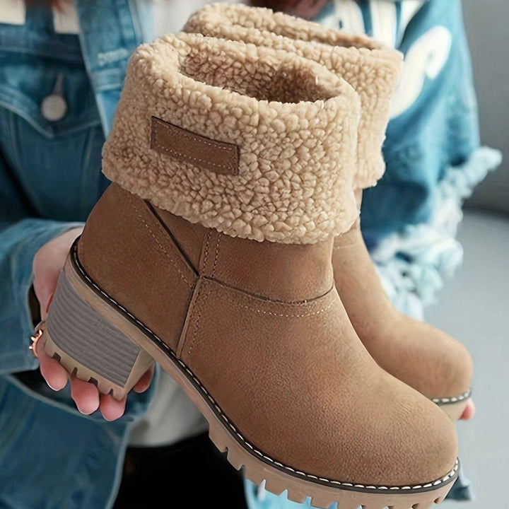 Layla | Women's Sherpa-Cuffed Block Heel Winter Snow Boots