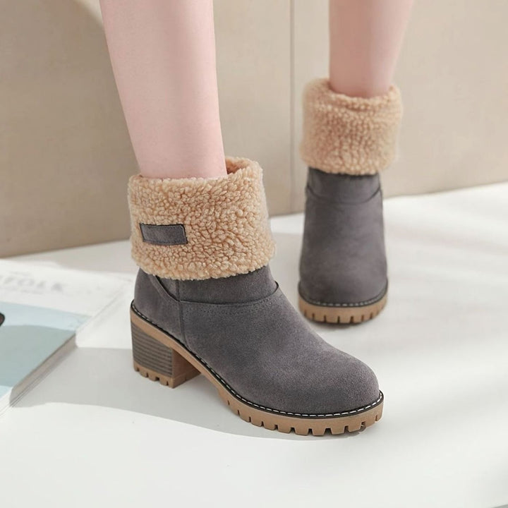 Layla | Women's Sherpa-Cuffed Block Heel Winter Snow Boots