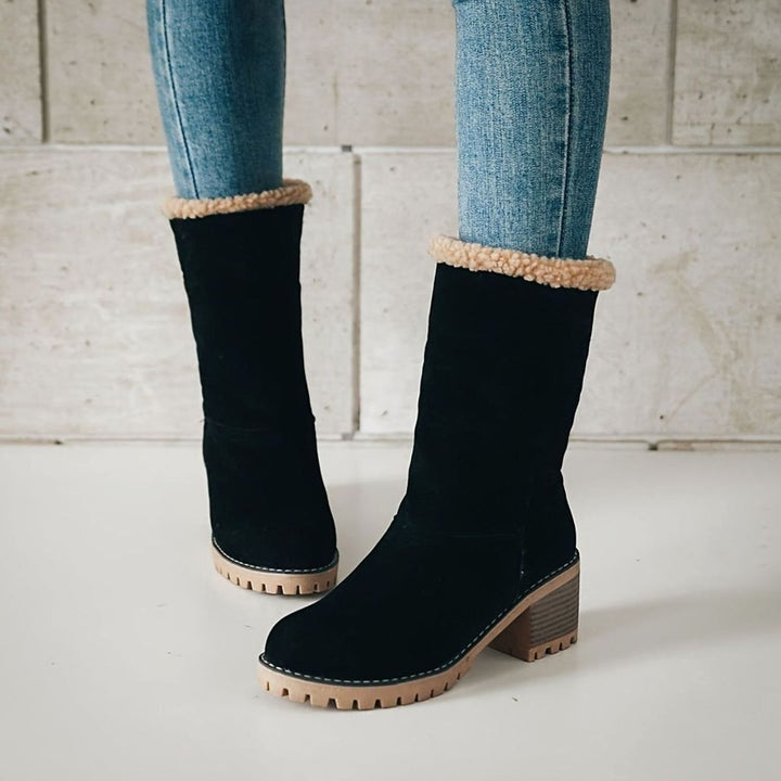 Layla | Women's Sherpa-Cuffed Block Heel Winter Snow Boots