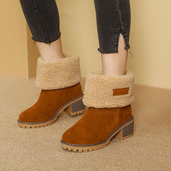 Layla | Women's Sherpa-Cuffed Block Heel Winter Snow Boots