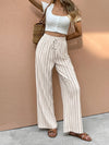 Mia | Women's Striped High-Waist Drawstring Wide Leg Pants